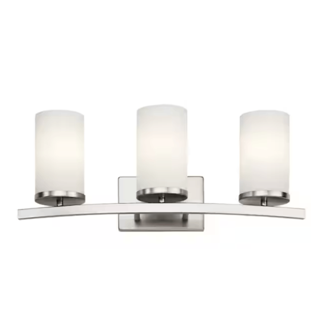 KICHLER 45497NI Crosby 23 in. 3-Light Brushed Nickel Contemporary Bathroom Vanity Light with Satin Etched Opal Glass