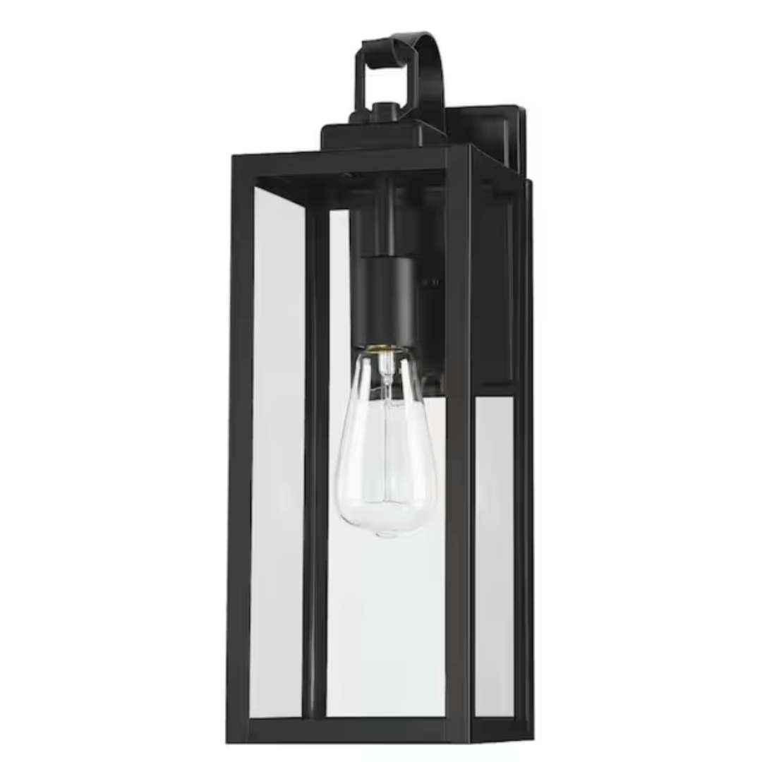 Uixe SSL-12151M-1 1-Light Matte Black Hardwired Outdoor Wall Lantern Sconce with Seeded Glass
