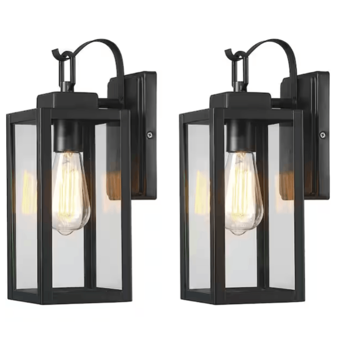 Uixe SSL-12151-2PK 1-Light Matte Black Modern Hardwired Outdoor Wall Lantern Sconce (2-Pack)