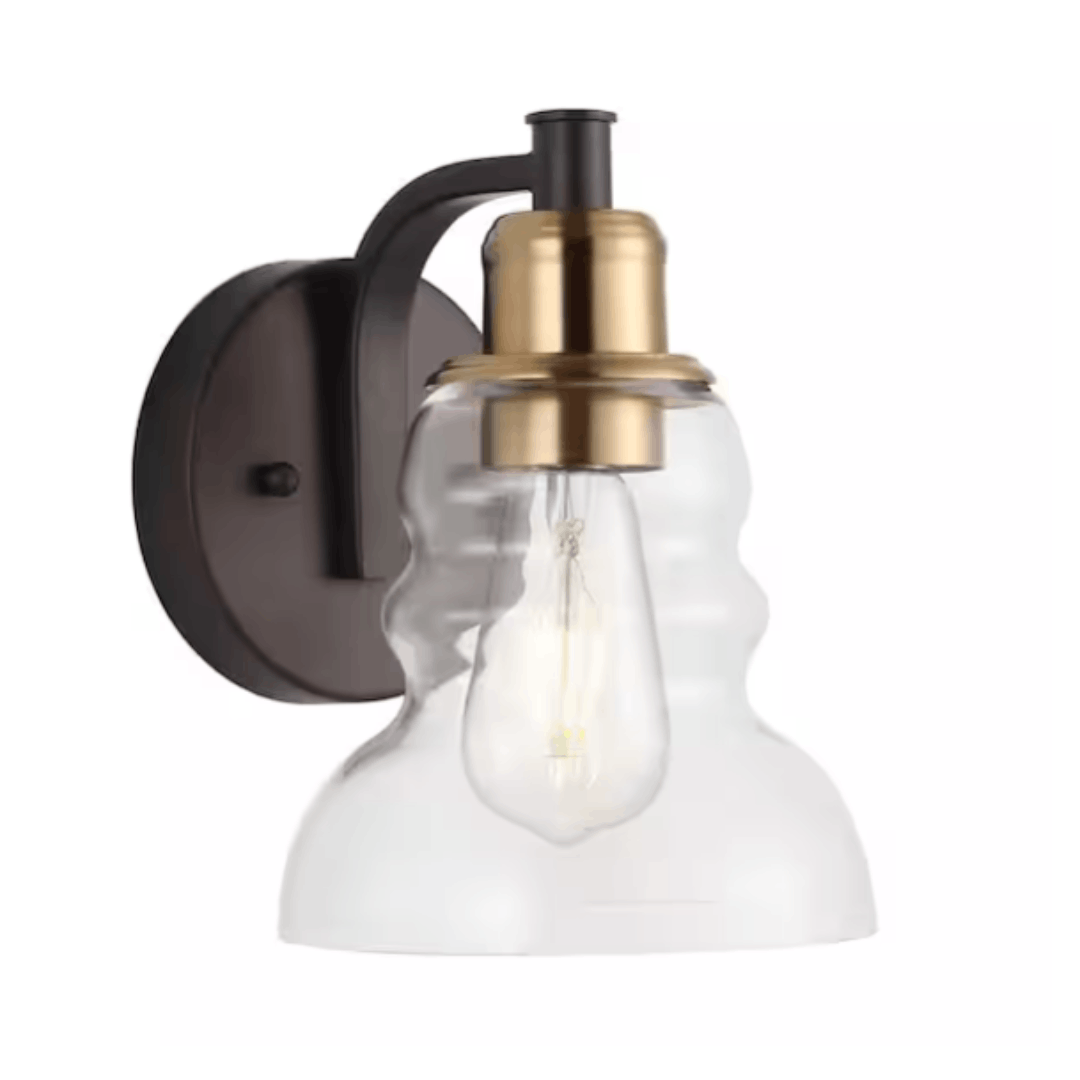 JONATHAN Y JYL3544A Manhattan Vintage 6.5 in. 1-Light Brass Gold/Oil Rubbed Bronze Metal/Glass Industrial Rustic LED Vanity Light