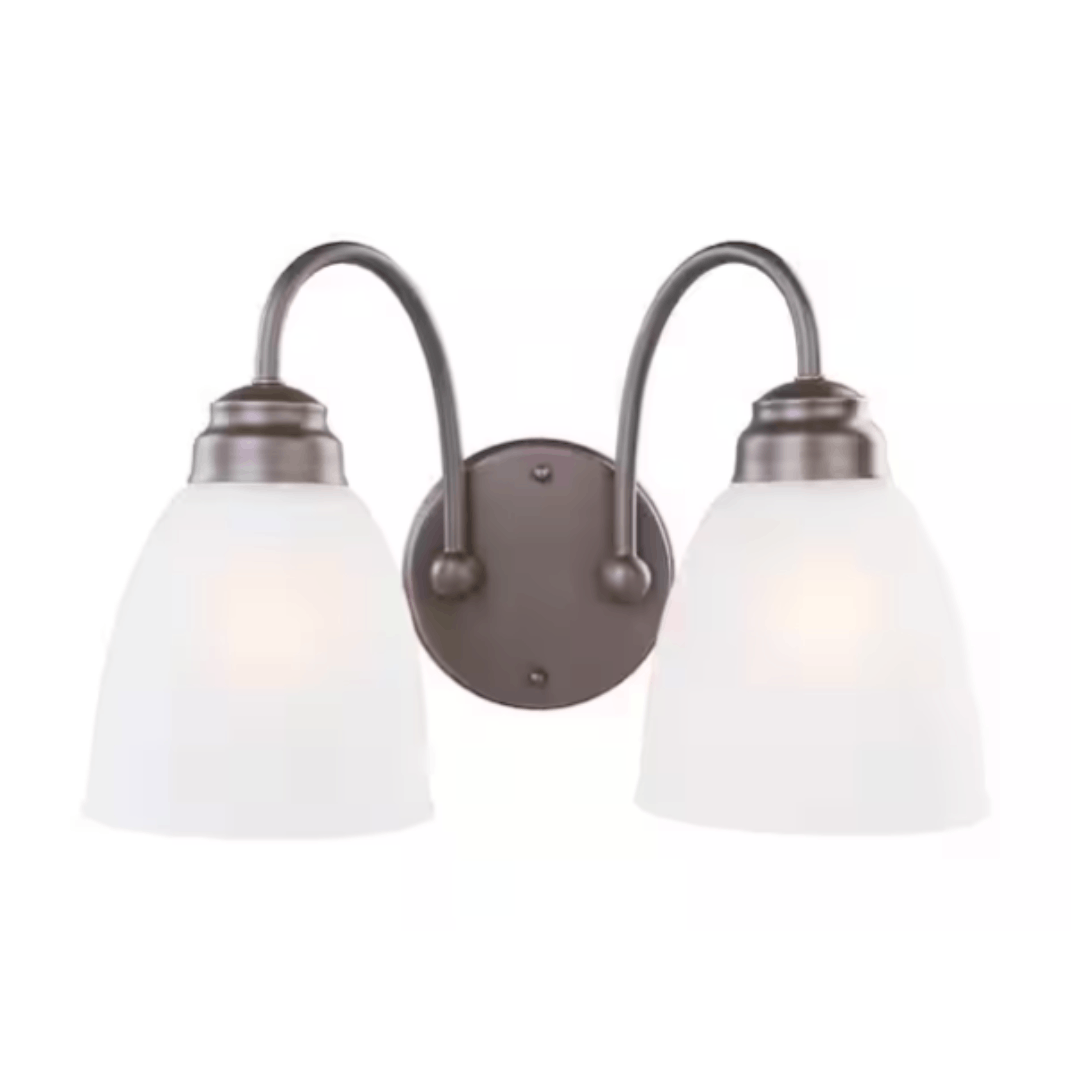 Hampton Bay EFG1392A/ORB Hamilton 2-Light Oil Rubbed Bronze Vanity Light with Frosted Glass Shades