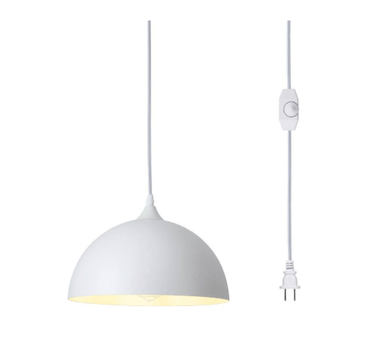 ZJVAIVE H-ZJY00062-1-W 1 Light White Industrial Dome Pendant for Dining Room Storage Room No Bulbs Included with Plug-In Switch