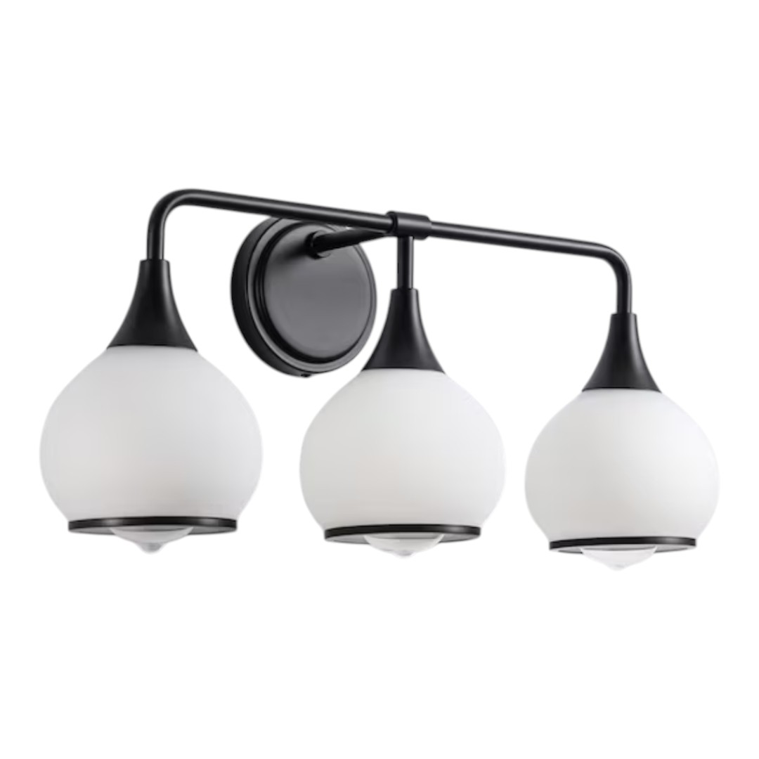 8033WL-03BK-US 22.4 in. 3-Light Black Bathroom Vanity Light with Milky White Globe Glass Shades