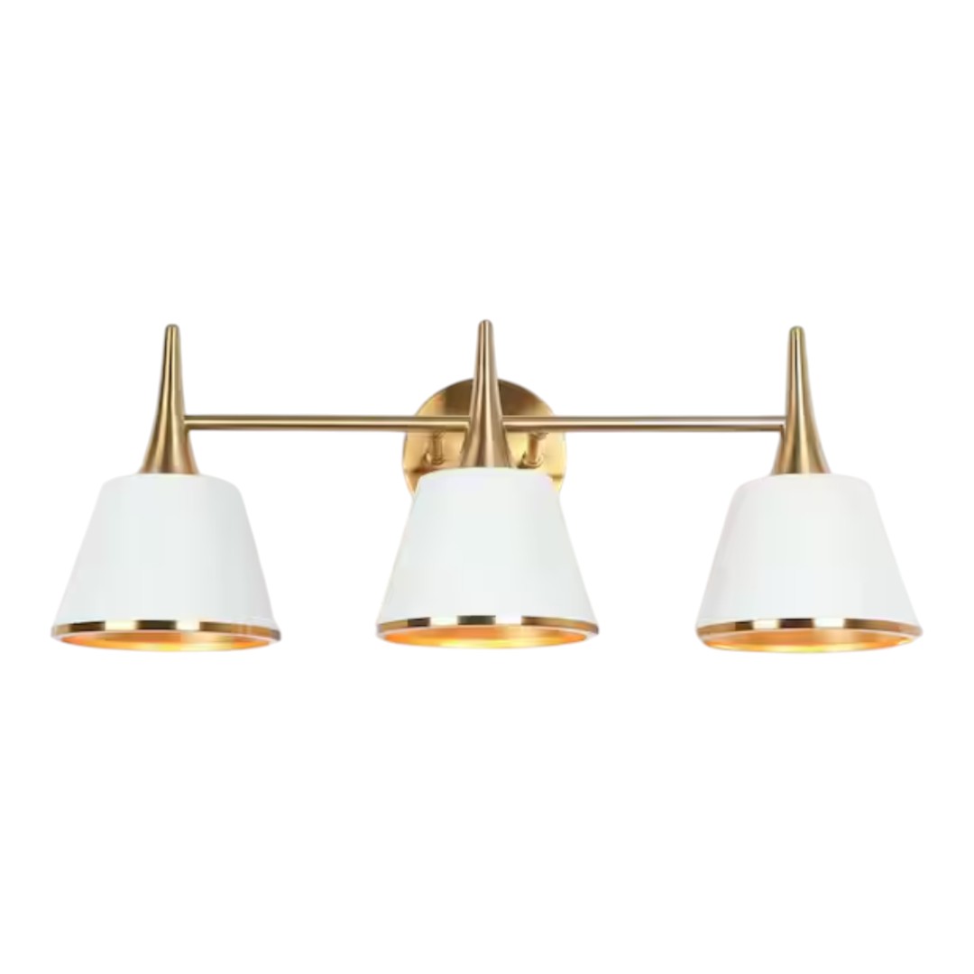 LNC LAEQZ7F76W3D8C Phapri Modern 22.5 in. 3-Light Plated Brass Vanity Light with Taper Drum Shades White Wall Light for Bathroom Vanity