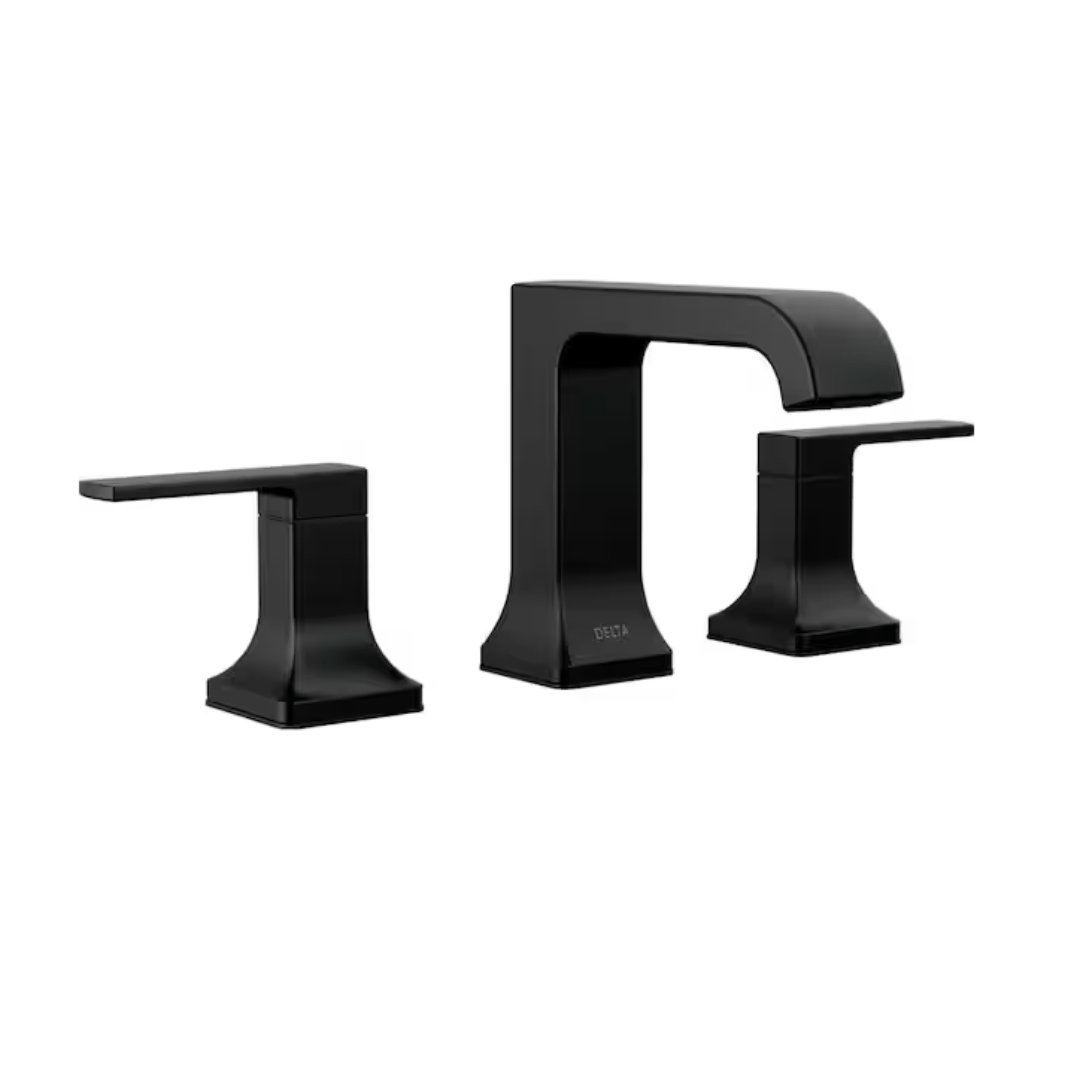 Delta 3539LF-BLMPU Velum 8 in. Widespread Double Handle Bathroom Faucet with Drain Kit Included in Matte Black