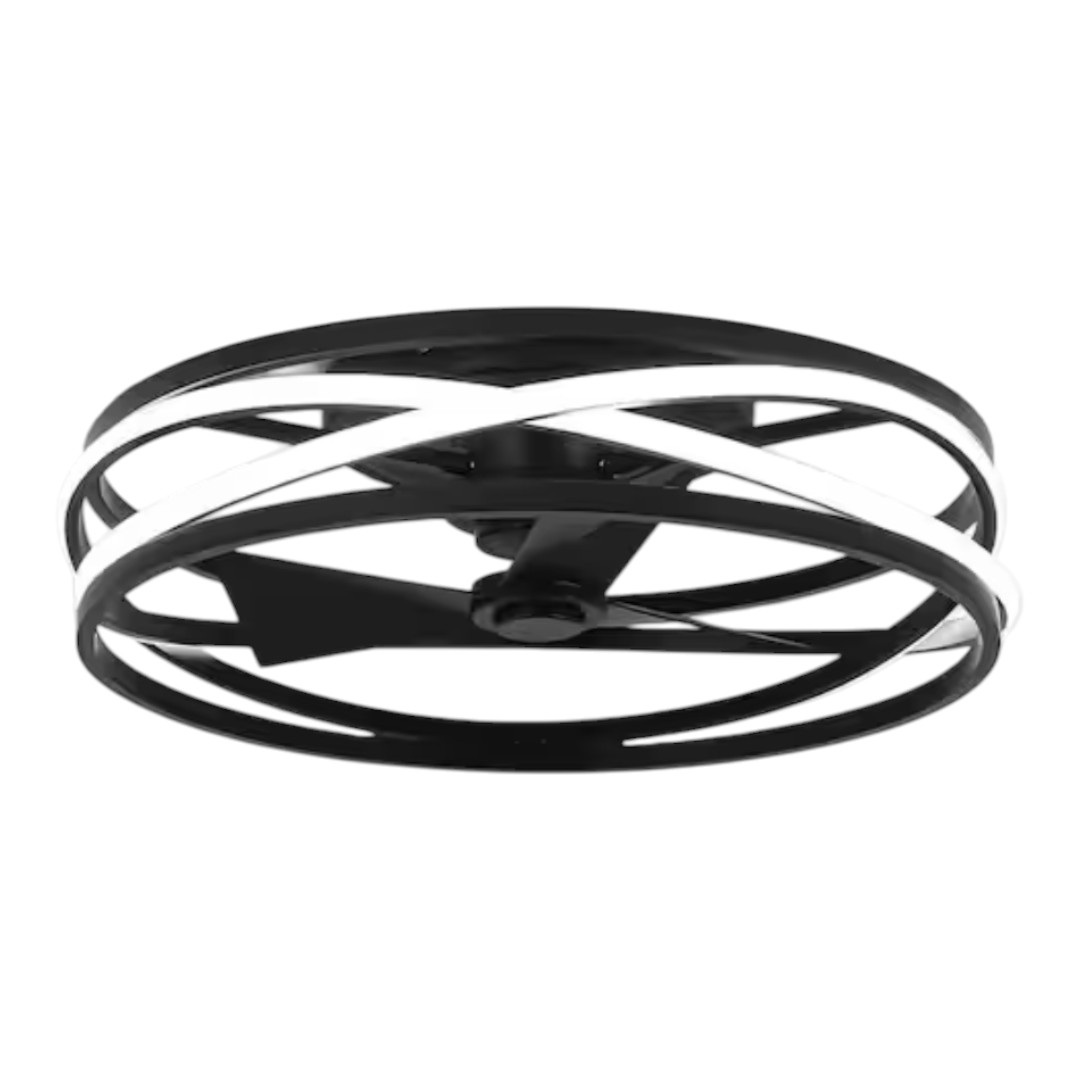 IHOMEadore MD-F6369BK110V 12.6 in. Indoor Integrated LED Flush Mount Black Caged Bladeless Ceiling Fan with Reversible Motor and Remote Control
