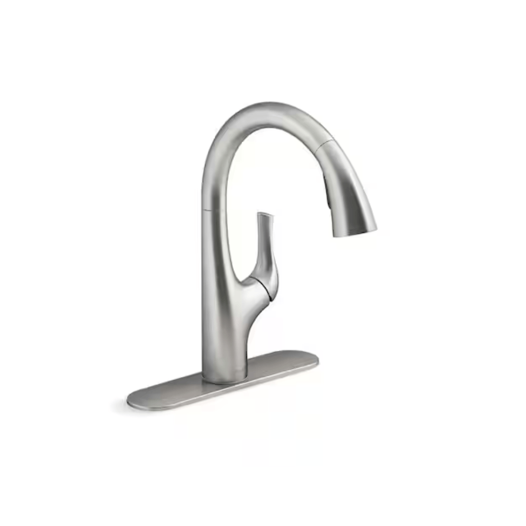 KOHLER R27141-LVS Avi 13.5 in. Single Handle Pull Out Sprayer Kitchen Faucet with 180° Spout Swivel in Lacquer Vibrant Stainless
