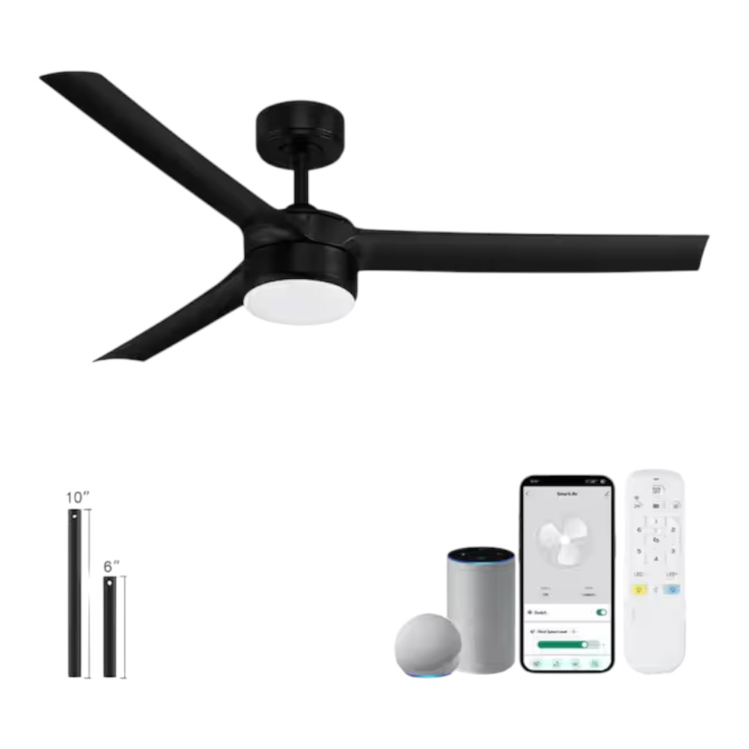REDIAMS CML667-52-B-HD1 52 in. Smart Indoor/Outdoor Black Ceiling Fans with LED Lights and Remote, Quiet DC Motor, Controlled by WIFI Alexa App