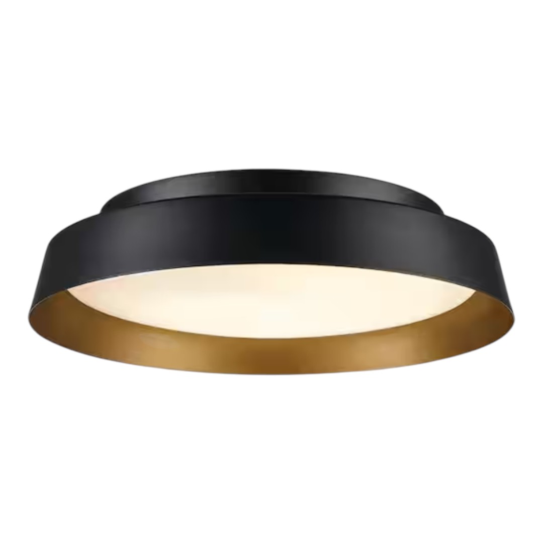 Monteaux Lighting HS-8632 13 in. Black and Gold Integrated LED Flush Mount Ceiling Light with Frosted Glass