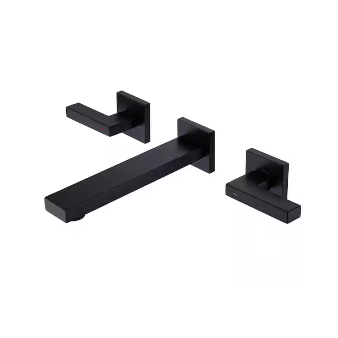 BWE A-93015-B Two-Handle Wall Mounted Bathroom Faucet in Matte Black