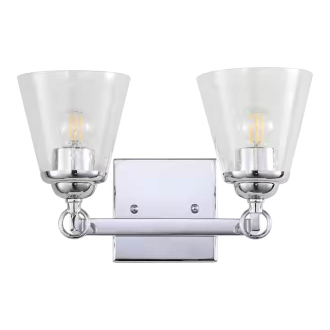 JONATHAN Y JYL7433A Marion 12.75 in. 2-Light Hurricane Metal/Glass Chrome Vanity Light