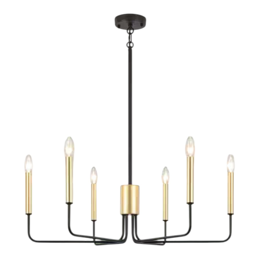 Lwytjo D0133-6-B+PG-UL Roxanne 6 Light Black/Gold Dimmable Classic Traditional Chandelier Rustic Linear Candle-Style Kitchen Island Light
