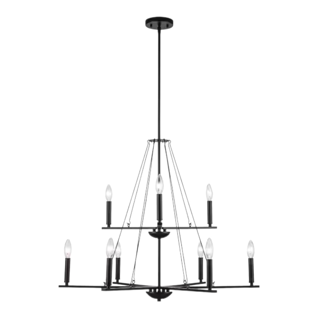 Monteaux Lighting C8185-BK Maverick 9-Light Black Tiered Candle Chandelier Light Fixture