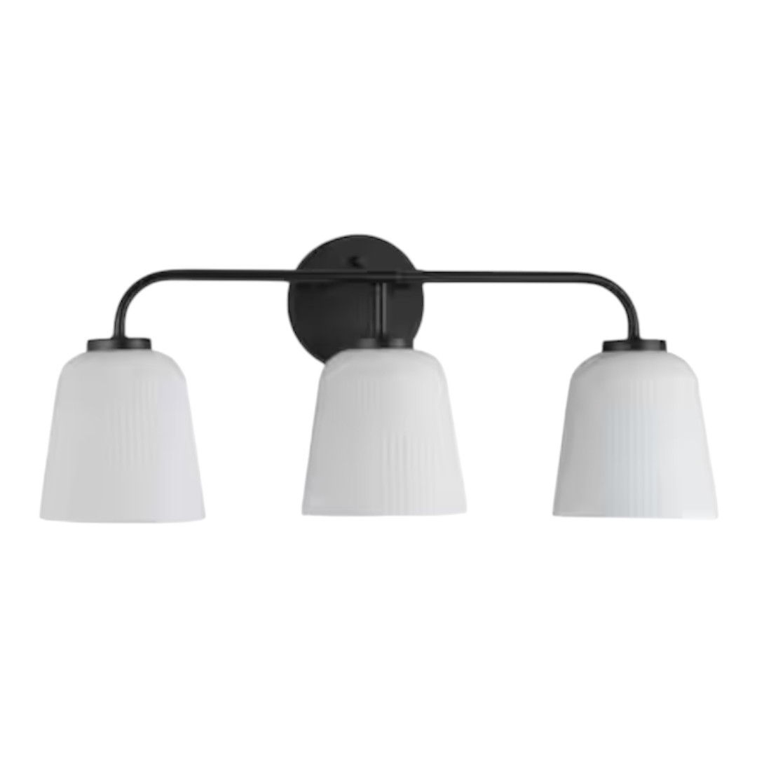 Progress Lighting P300548-31M Bredela Collection 23 in. 3-Light Matte Black Farmhouse Vanity Light for Bathrooms