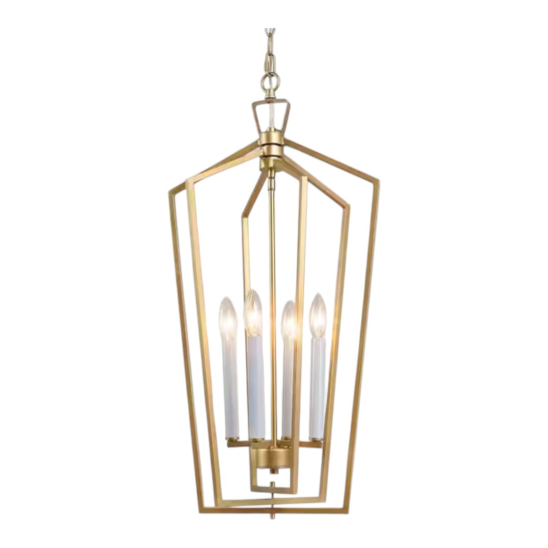 Uolfin MNIVI2HD23596D6 Gold Cage Pendant Light, Modern 4-Light Gold Geometric Dining Room Chandelier with Candle Style