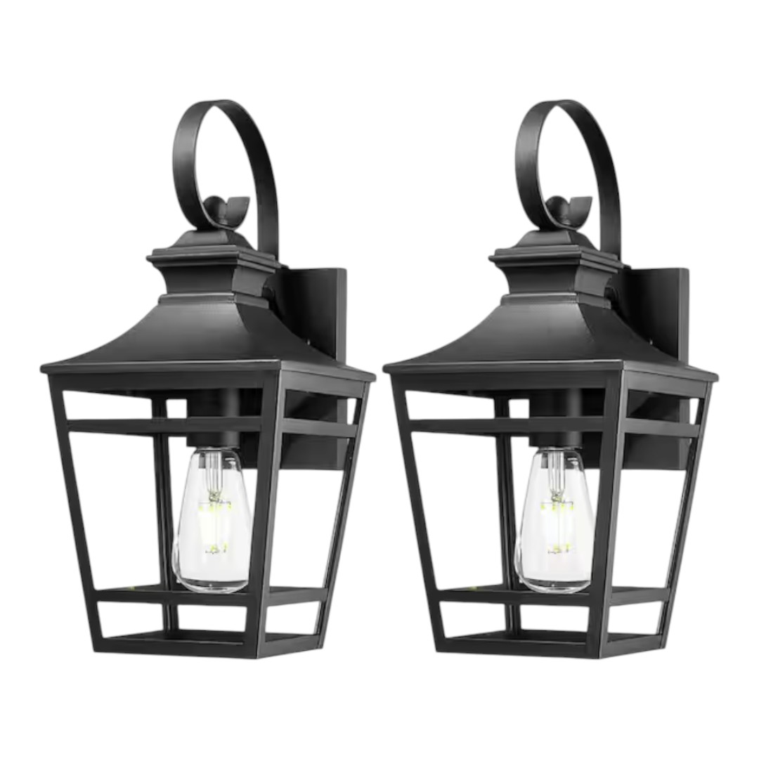Hkmgt EHBD07-2P 16.5 in. Black Outdoor Hardwired Wall Lantern Scone Exterior Wall Light Fixture with No Bulbs Included (2-Pack)