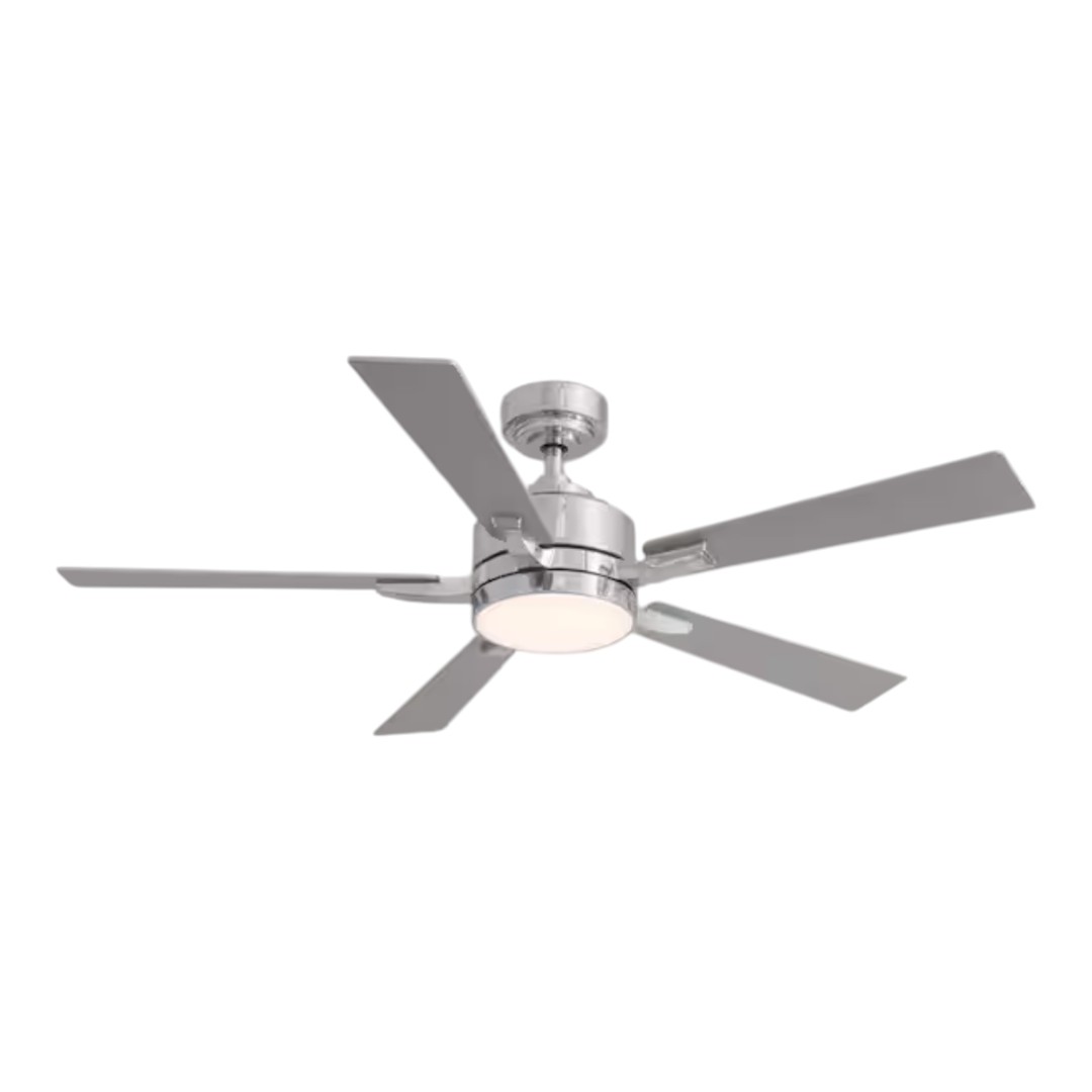 FANNEHONNE HY-6139C-52 52 in. Indoor Modern Chrome Ceiling Fan with LED Light and Remote Control for Bedroom and Living Room