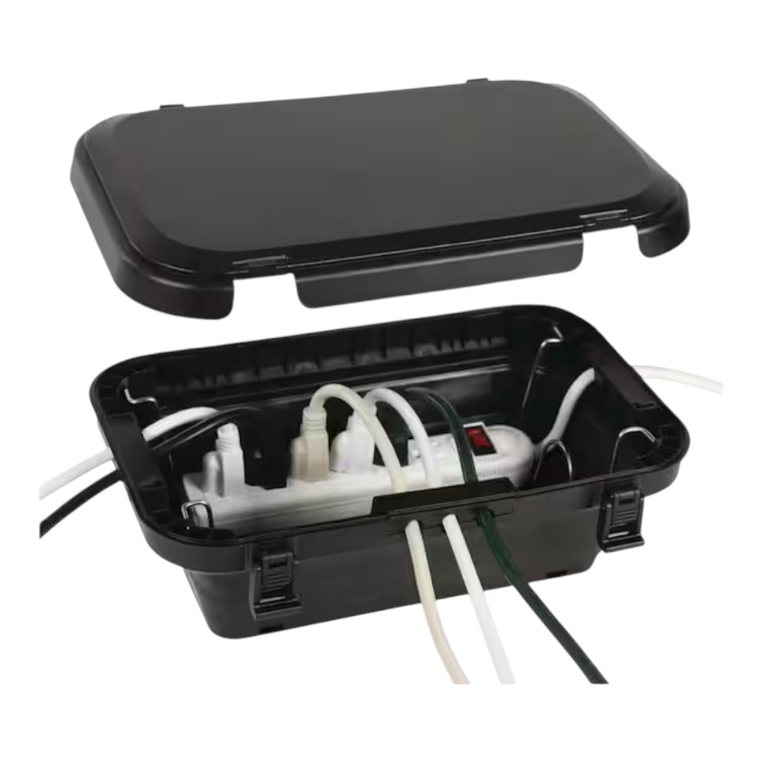 NEWHOUSE ELECTRIC CJB11-BK 13.5 x 9.09 x 1.57 in. Weatherproof Collapsible Electrical Connection Box, Protects Outlet Plugs and Extension Cords