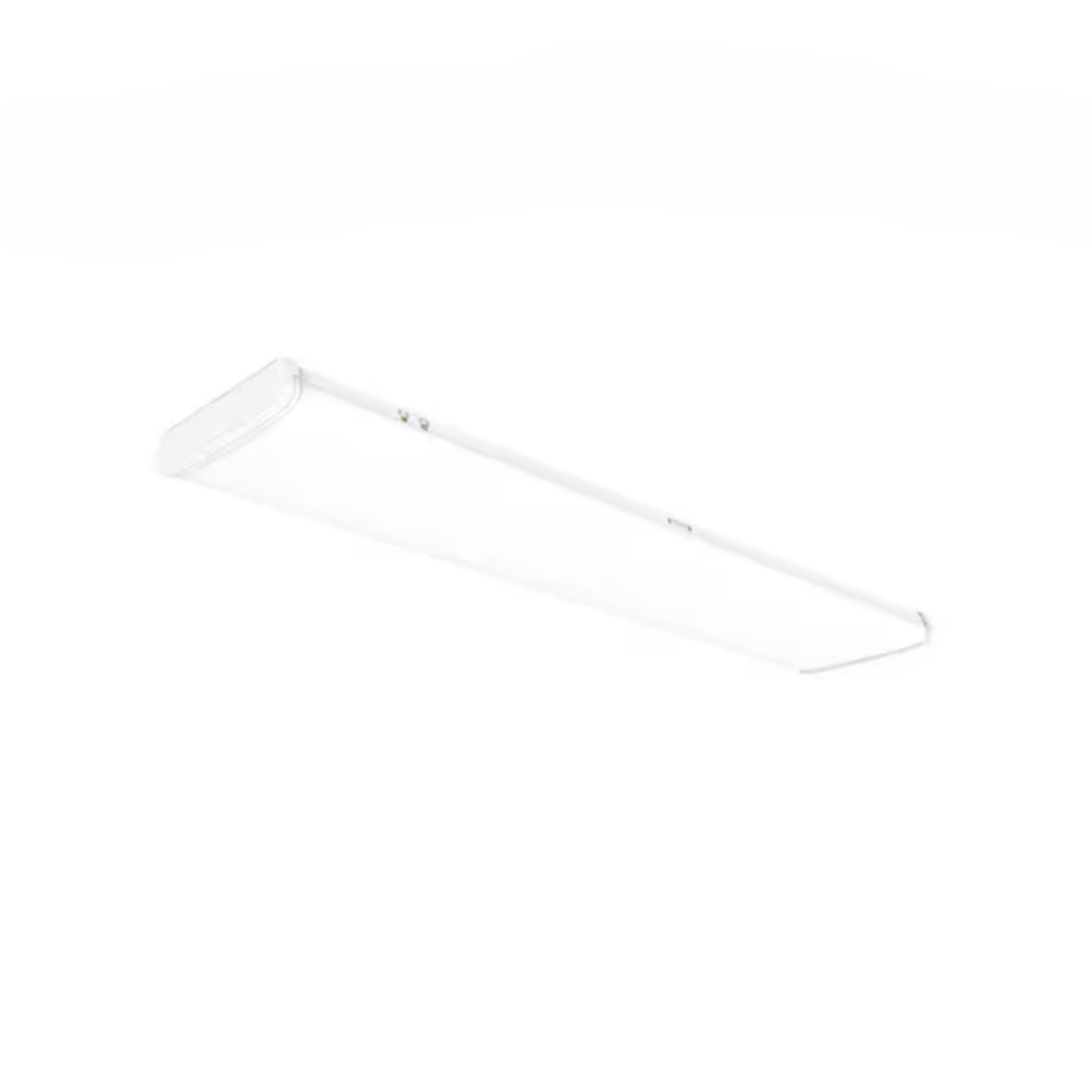 Commercial Electric LW09a6500-W 4 ft. x 10 in. Hinged Wrap Light, 6500lm, Selectable CCT/Lumens, Integrated LED, Dimmable, 120-277V for Garage, Office