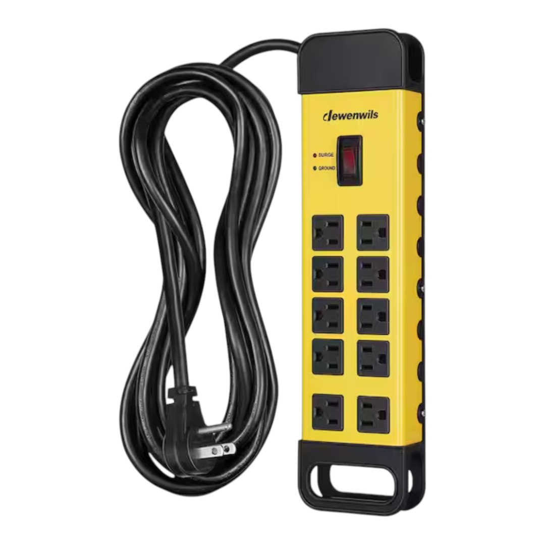 HOU100B 15 ft. 10-Outlets Heavy-Duty Metal Surge Protector Power Strip, Flat Plug, 1440 J