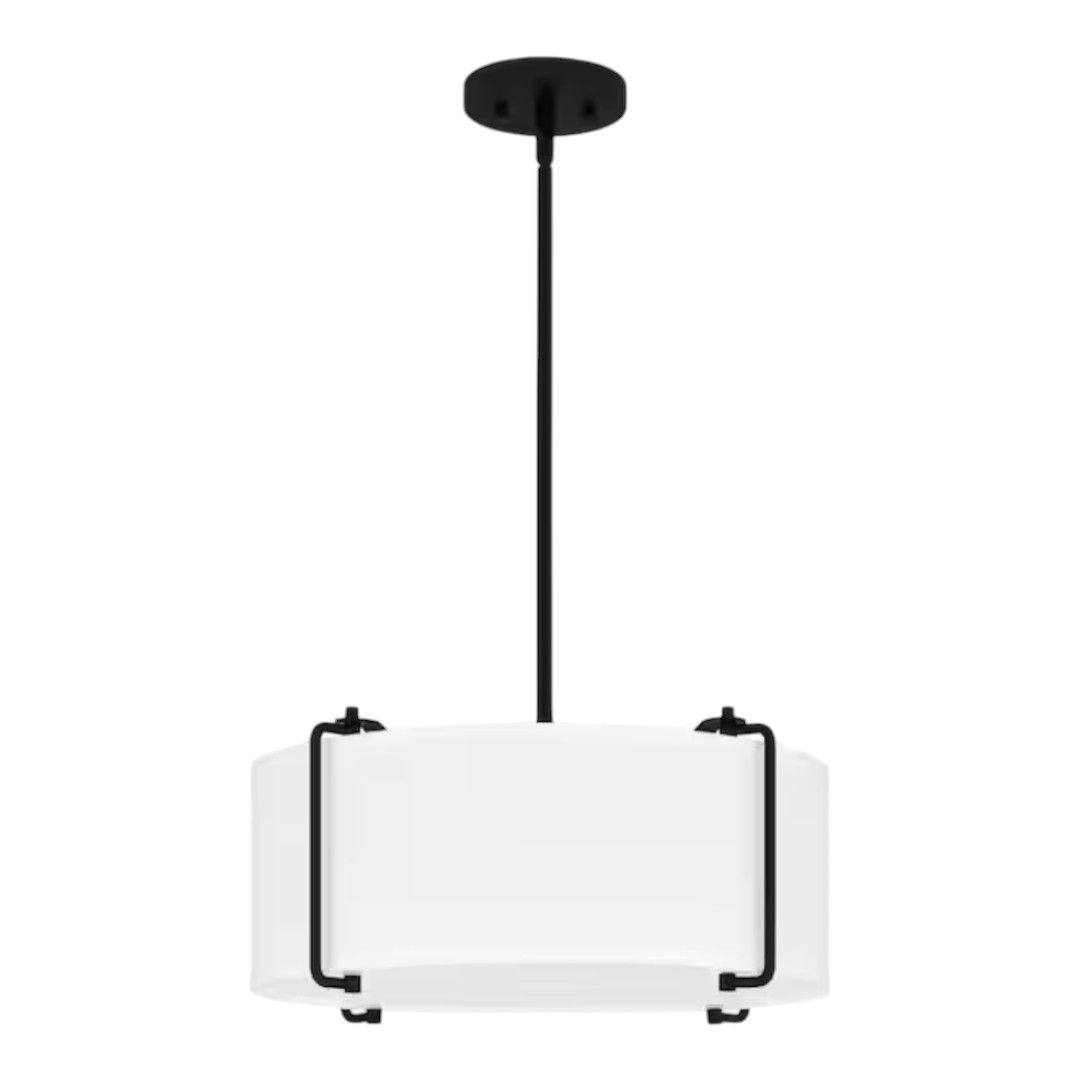 Dsi Lighting DSHD19546P1 Brookley 4-Light Matte Black Shaded Pendant Light with White Fabric Shade