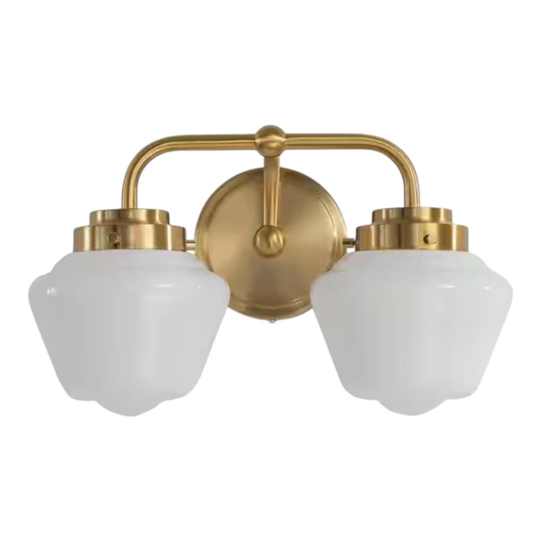 Kaisite 8208ML-02GD-US 14 in. 2 Light Dimmable Wall Sconce Gold Vanity Light with Globe Glass Shade For Bathroom Light Fixtures Over Mirror