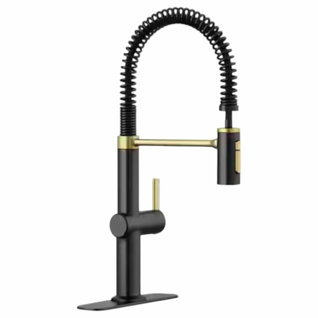 KOHLER R30937-BMB Clarus Semi-Professional Single Handle Pull Down Sprayer Kitchen Faucet in Matte Black with Moderne Brass
