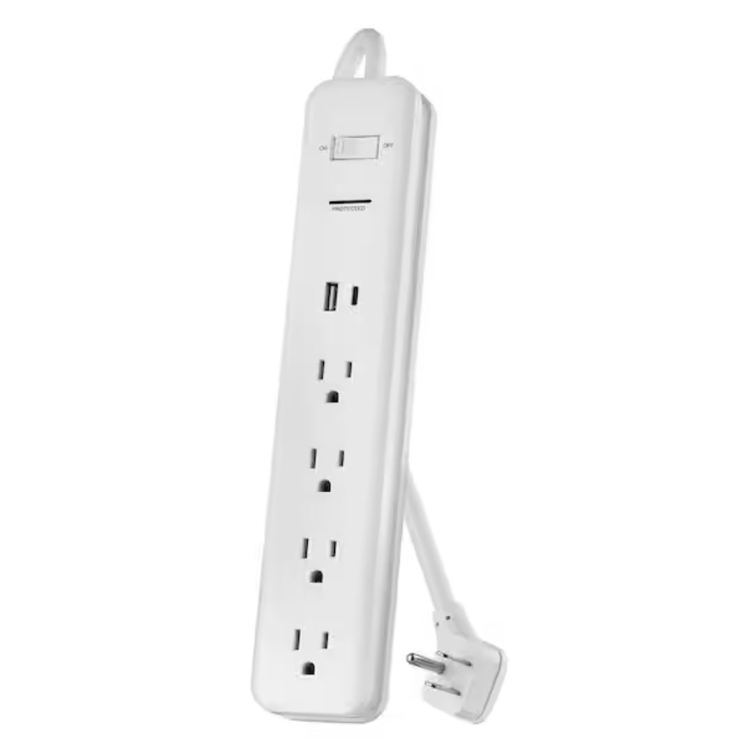Commercial Electric LTS-P12 6 ft. 4-Outlet Surge Protector with 1 USB-A 1 USB-C Ports, White