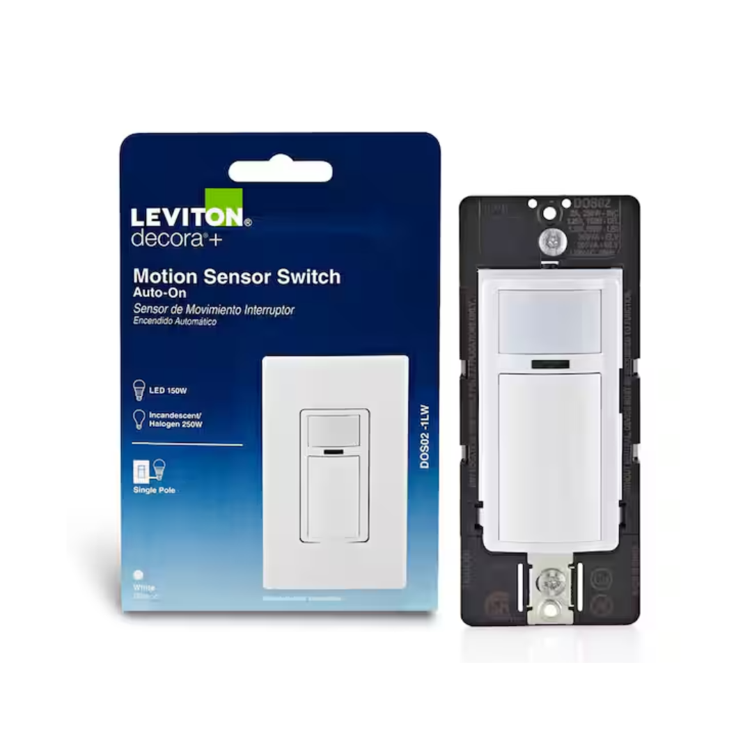 Leviton R02-DOS02-1LW Decora In-Wall Motion Sensor Light Switch, Motion Activated, Auto-On/Auto-Off, 2-Amp, Single Pole, White DOS02-1LW