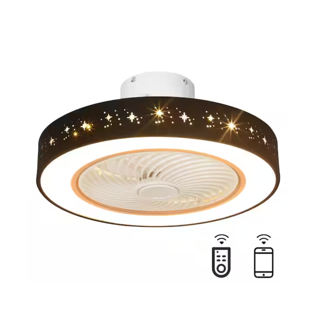 FMLKD3047GSSJ-2307 20 in. LED Indoor Black Modern Dimmable Caged Low Profile Flush Mount Ceiling Fan Light with Remote Control for Bedroom