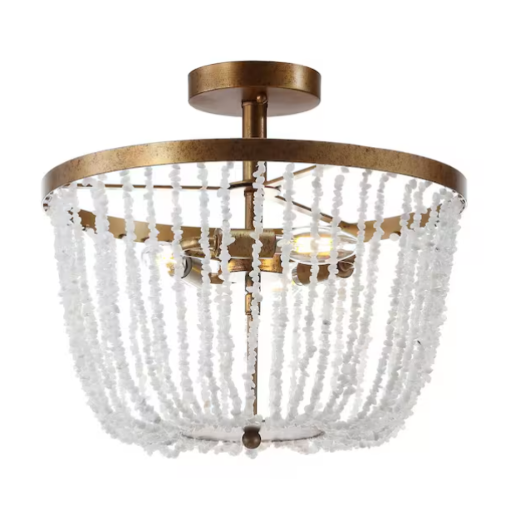 Jonathan Y JYL9021A Georgian 15 in. Stone/Metal LED Flush Mount, Antique Gold / White