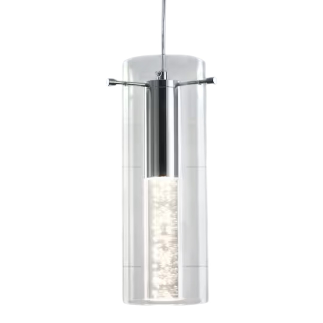 LWYTJO Y-ZJD00121-1-3000K-C 1-Light Chrome Modern Acrylic Integrated LED Pendant Light Fixture with Glass Shade for Kitchen Island Decor