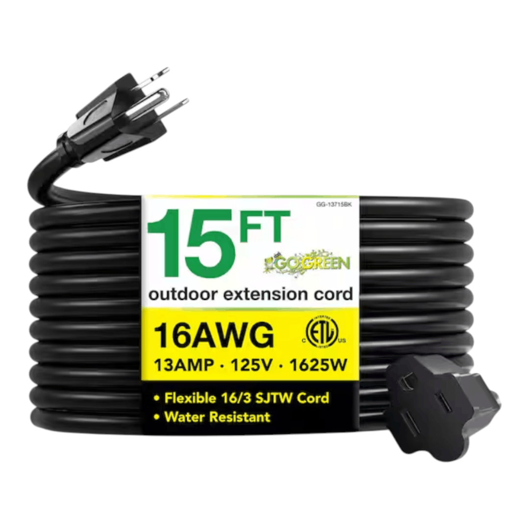 GoGreen Power GG-13715BK 15 ft. 16/3 SJTW Outdoor Extension Cord, Black