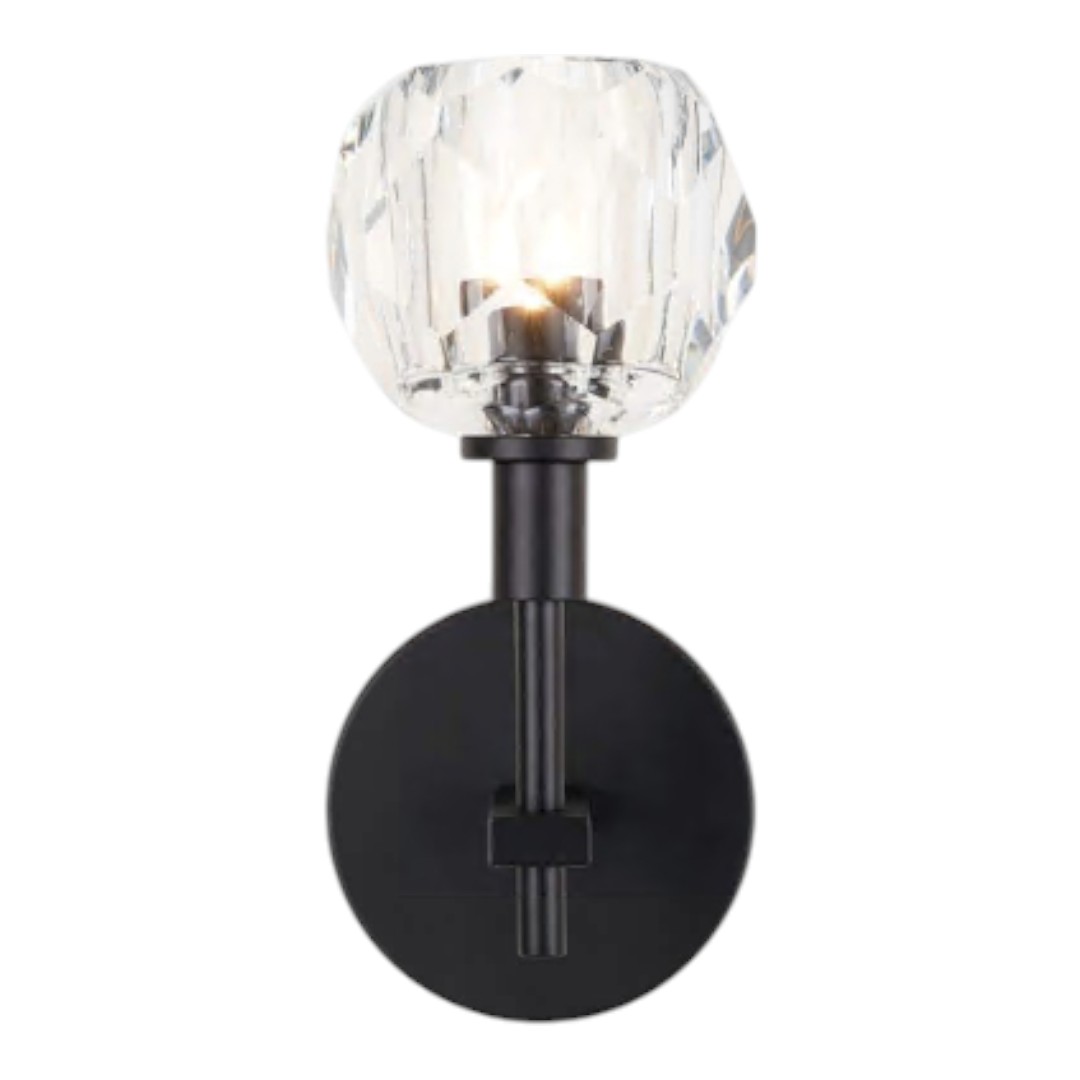 Alsy 10 in. 1-Light Black Sconce with Clear Captured Glass Shade