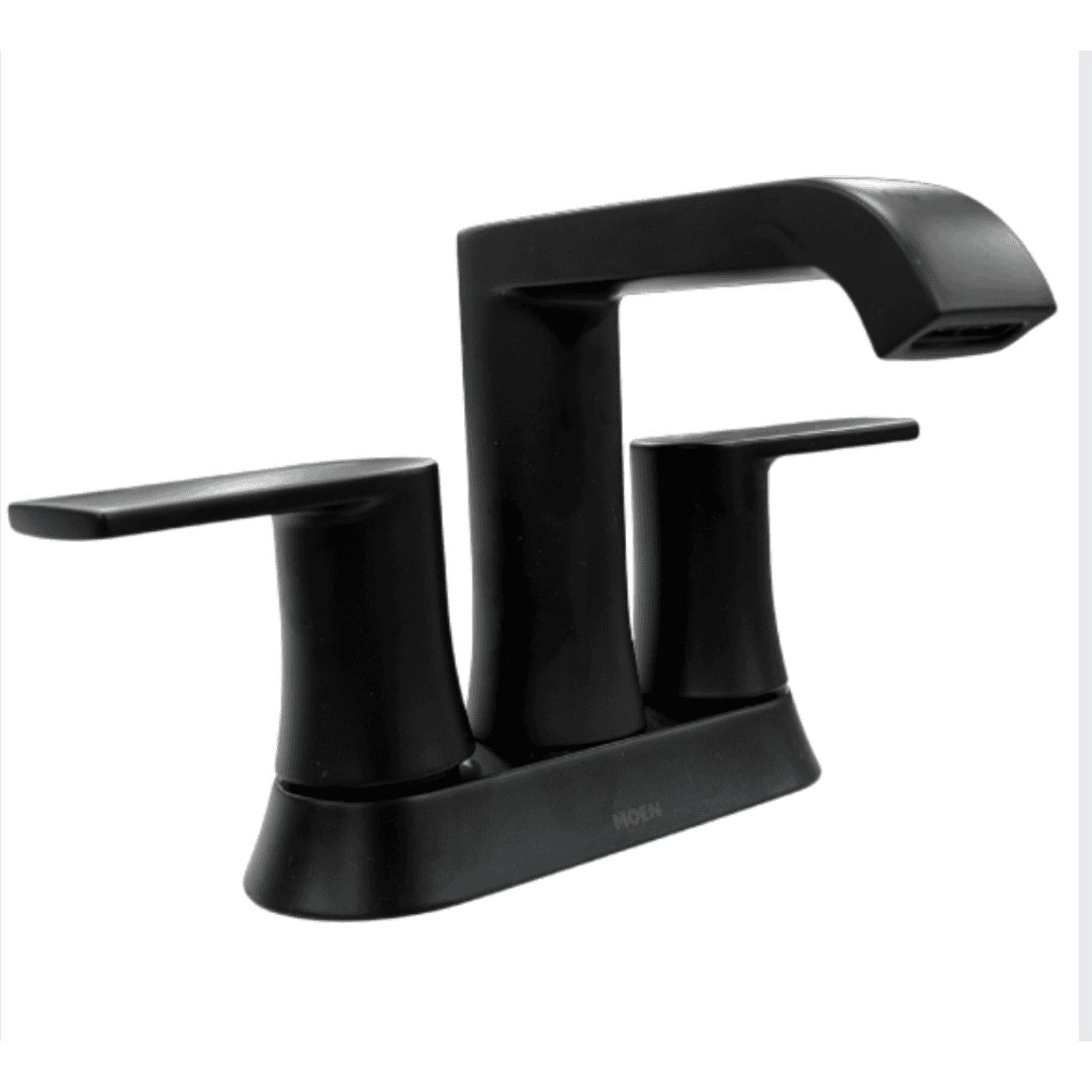 84764BL 4 in. Centerset Double-Handle Bathroom Faucet with Drain Kit Included in Matte Black