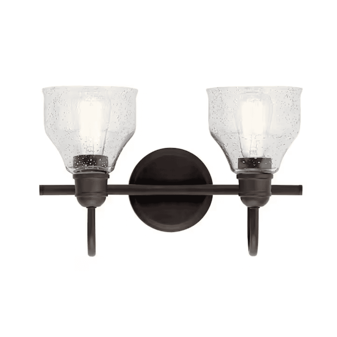 KICHLER 45972OZ Avery 15 in. 2-Light Olde Bronze Vintage Bathroom Vanity Light with Clear Seeded Glass