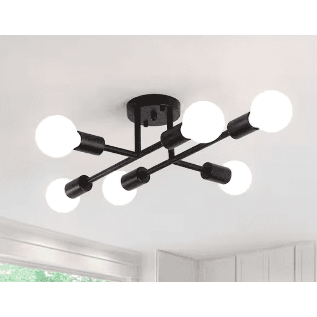 LWYTJO Y-X0122S-6-B 20.47 in. 6-Light Black Modern Semi- Flush Mount Light for Bedroom Study Living Room with No Bulbs Included