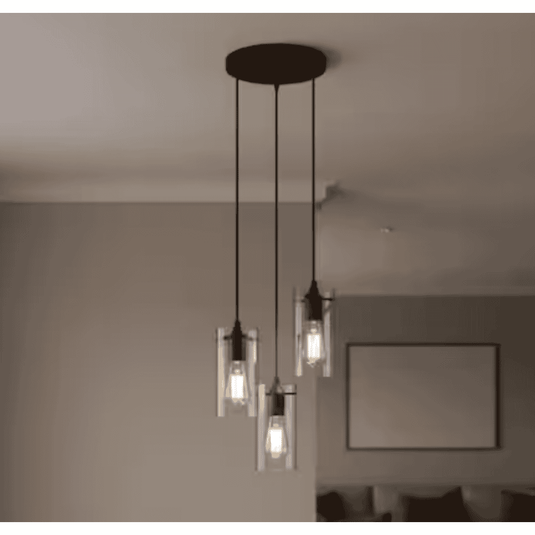 YANSUN HA-CX24401CFBK1-1AP2 10 in. 3-Light Matte Black Cluster Pendant Light, Large Clear Glass Hanging Light for Dining Table or Kitchen Island