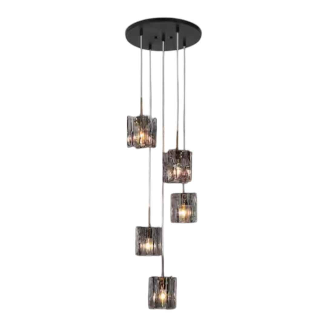LNC LVFB7NQ87P5D8C Echonalyri Modern 5-Light Black and Plating Brass Chandelier with Glam Gray Textured Glass for Foyer Entryway Lighting