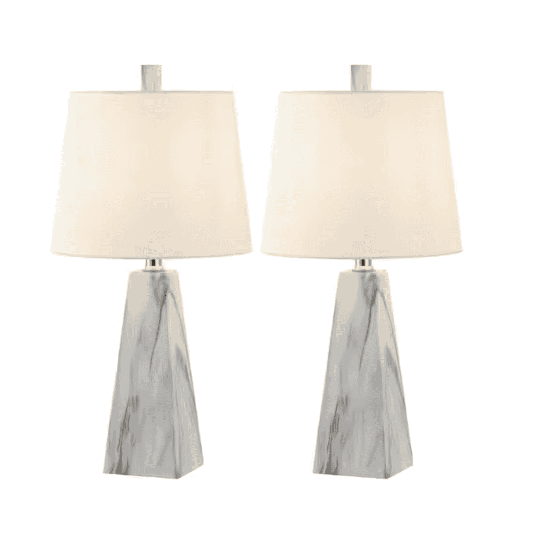 JONATHAN Y JYL1037A-SET2 Owen 20.5 in. White Marble Finish Contemporary Resin LED Table Lamp Set with Linen Shade and Resin Base (Set of 2)