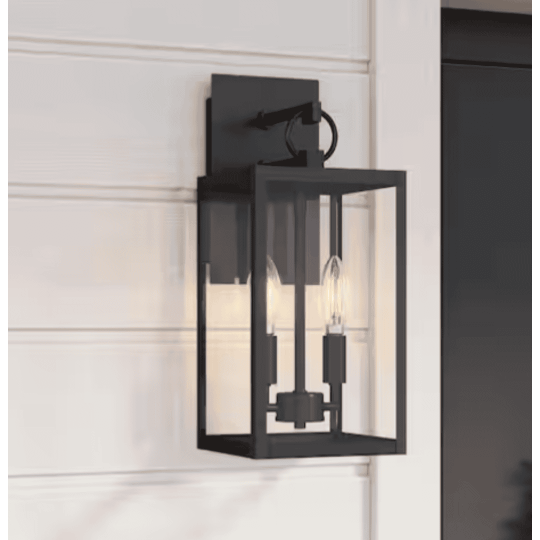 Nathan James 14202 Ferris Black Outdoor Porch Lantern Wall Sconce Light Fixture for Exterior WITH Iron Frame and Clear Glass Shade