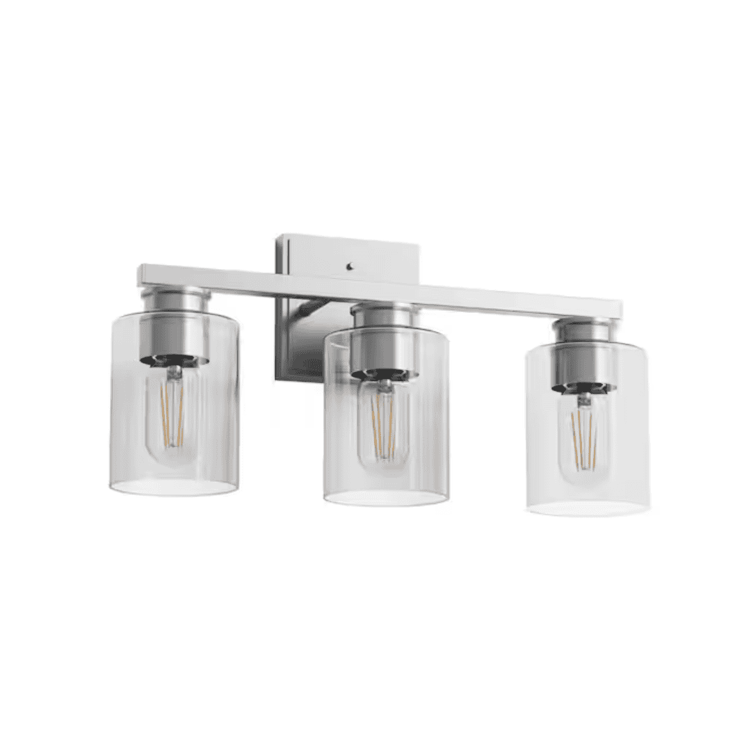 YANSUN HA-JQ34601CNK-1AP1 18 in. 3-Light Brushed Nickel Vanity Light with Clear Glass Shades for Bathroom
