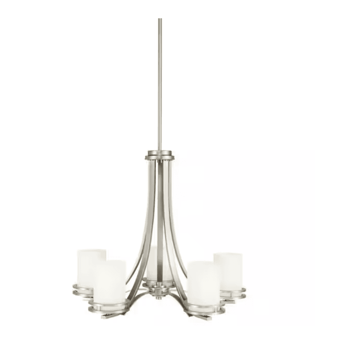 KICHLER 1672NI Hendrik 24.5 in. 5-Light Brushed Nickel Contemporary Shaded Cylinder Chandelier for Dining Room