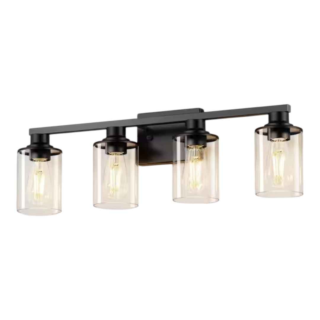 YANSUN HA-JQ31801DBL-1A 27 in. 4-Light Black Bathroom Lights Over Mirror with Clear Glass Shade,Vanity Lights for Bathroom Hallway Bedroom