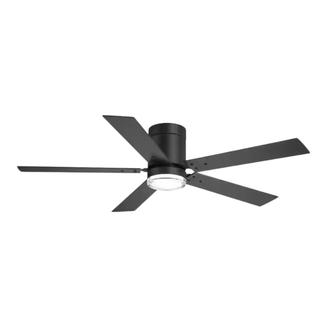 Breezary 37016-BK Propeller 52 in. Indoor Standard Black Flush Ceiling Fan with Integrated LED Light, 5-Black Blades and Remote Included