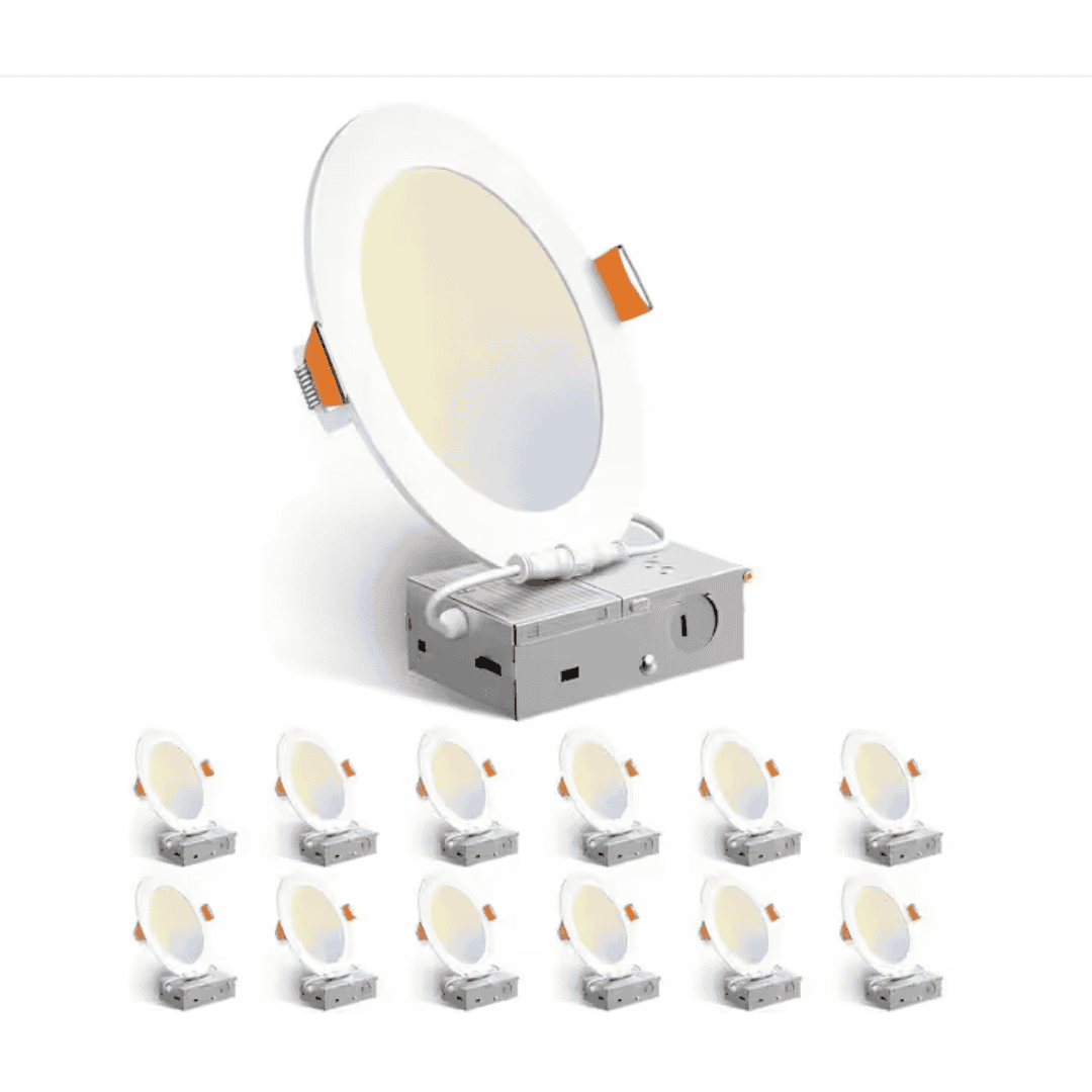 Amico 6in-12pcs-5CCT 6 in. Adjustable 5CCT 12 Pack Canless LED Recessed Ceiling Light 1050LM Brightness Dimmable 12W