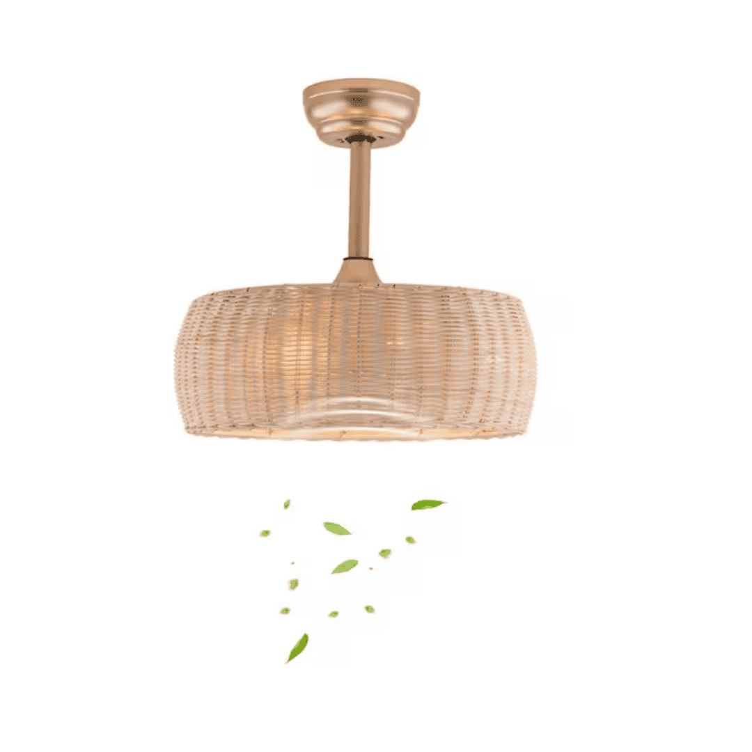 JZUCODN4NSHCX 17.7 in. Indoor Natural and Gold Boho Rattan Caged Ceiling Fan with Remote and Reversible Motor, Bulbs Not Included