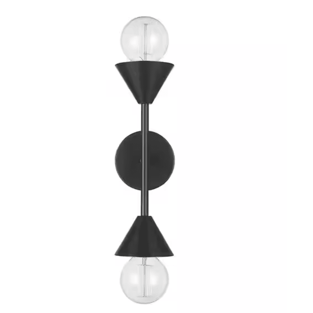 Globe Electric 65000002 Avery 14 in. 2-Light Matte Black Wall Sconce Light with Plug-In or Hardwire Option for Indoor Use