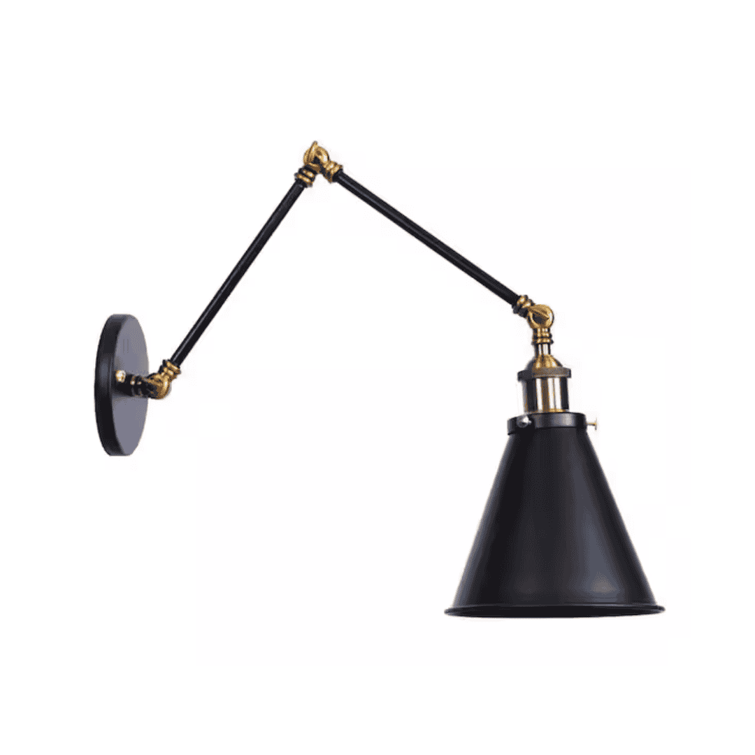 Aiwen WS-LBD-BG102 WS 1-Light 5.31 in. Brass and Black Matte Finish Wall Sconce Vintage Industrial with Swing Arm Adjustable