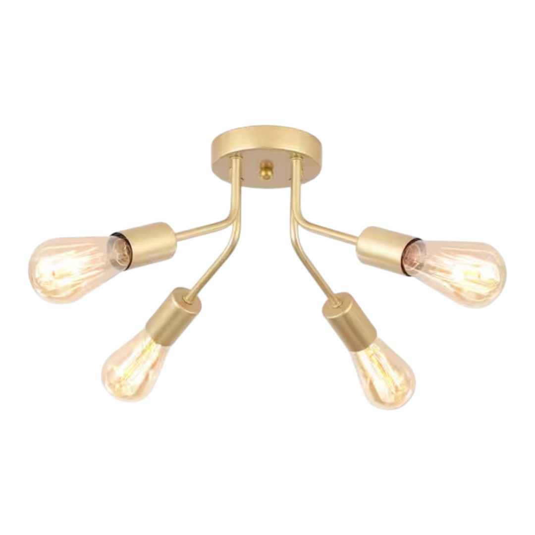 LWYTJO X0112-4-PG-UL Fasiha 14.75 in. 4 Light Spray Gold Sputnik Sphere Chandelier Industrial Vintage Linear Semi Flush Mount Ceiling Light